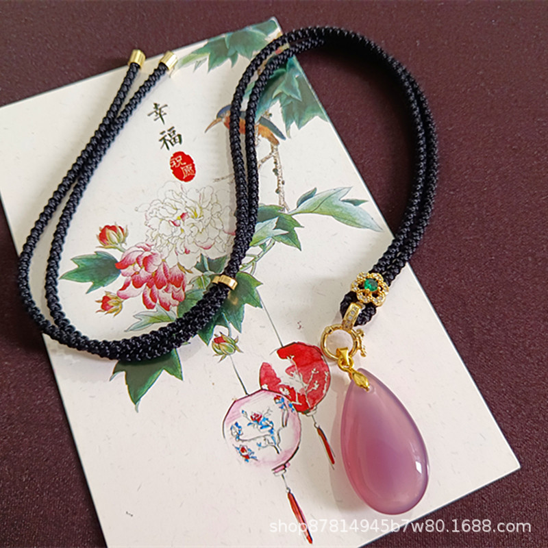 핑크색과 보라색 칼세도니 물방울과 금색 금속 고급 로프(약 31*18mm)