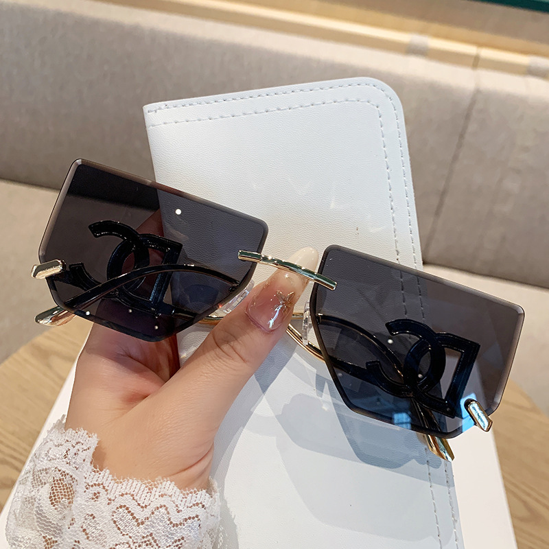 女性用のハイエンドのフレームレスエッジカットサングラス、新しいスタイルのクロスボーダービッグブランド、ハイエンドのメタルサングラス、ファッション用のサンシェード|undefined