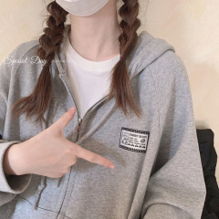 花灰色卫衣女插肩袖外套2025春季新款毛圈棉开衫宽松百搭拉链上衣