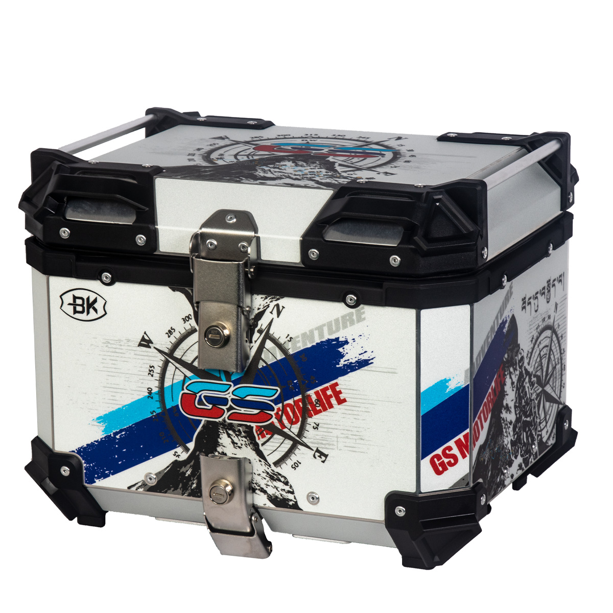 Caja de cola de motocicleta personalizada 36L45L55L65LBK etiqueta de brújula caja de cola de liberación rápida caja de almacenamiento de aleación de aluminio