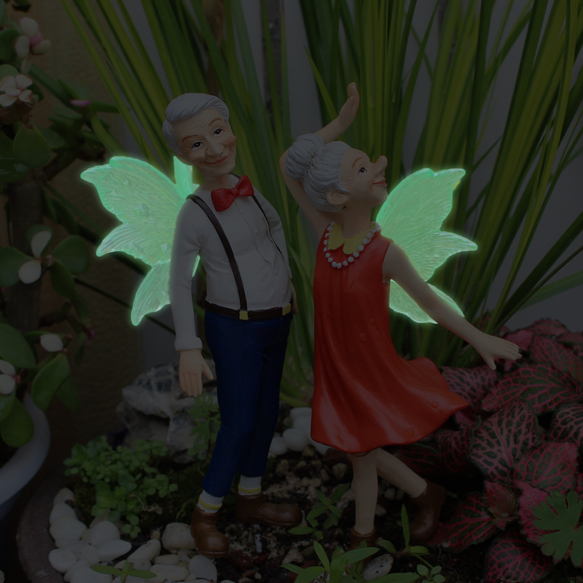  luminous couple elderly dance flower fairy potted plant decoration plug-in outdoor courtyard decoration crafts 