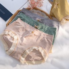 Mid-waist naked ammonia seamless underwear for women with lace edges, Japanese style graphene bow, small gold ornaments, women's briefs