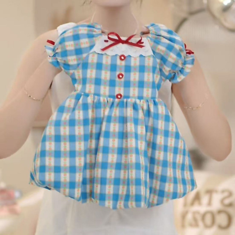 [Xianning Seven] Niñas 2025 verano nuevo estilo francés cintura todo fósforo capullo de muñeca cuello de muñeca vestido a cuadros