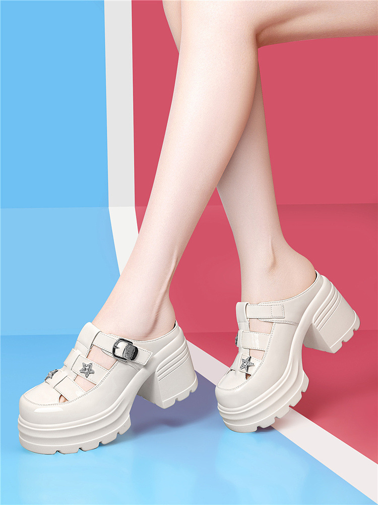 Sandal nữ tăng chiều cao đế dày 8 cm, mũi kín hở gót, thoáng khí, phong cách khí chất — 6069 Da đen, 6069 Màu be chi tiết 7