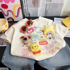 【親子服】トイ・ストーリー 立体漫画人形 スター半袖T ラウンドネック トレンド ベビー 女の子 半袖Tシャツ