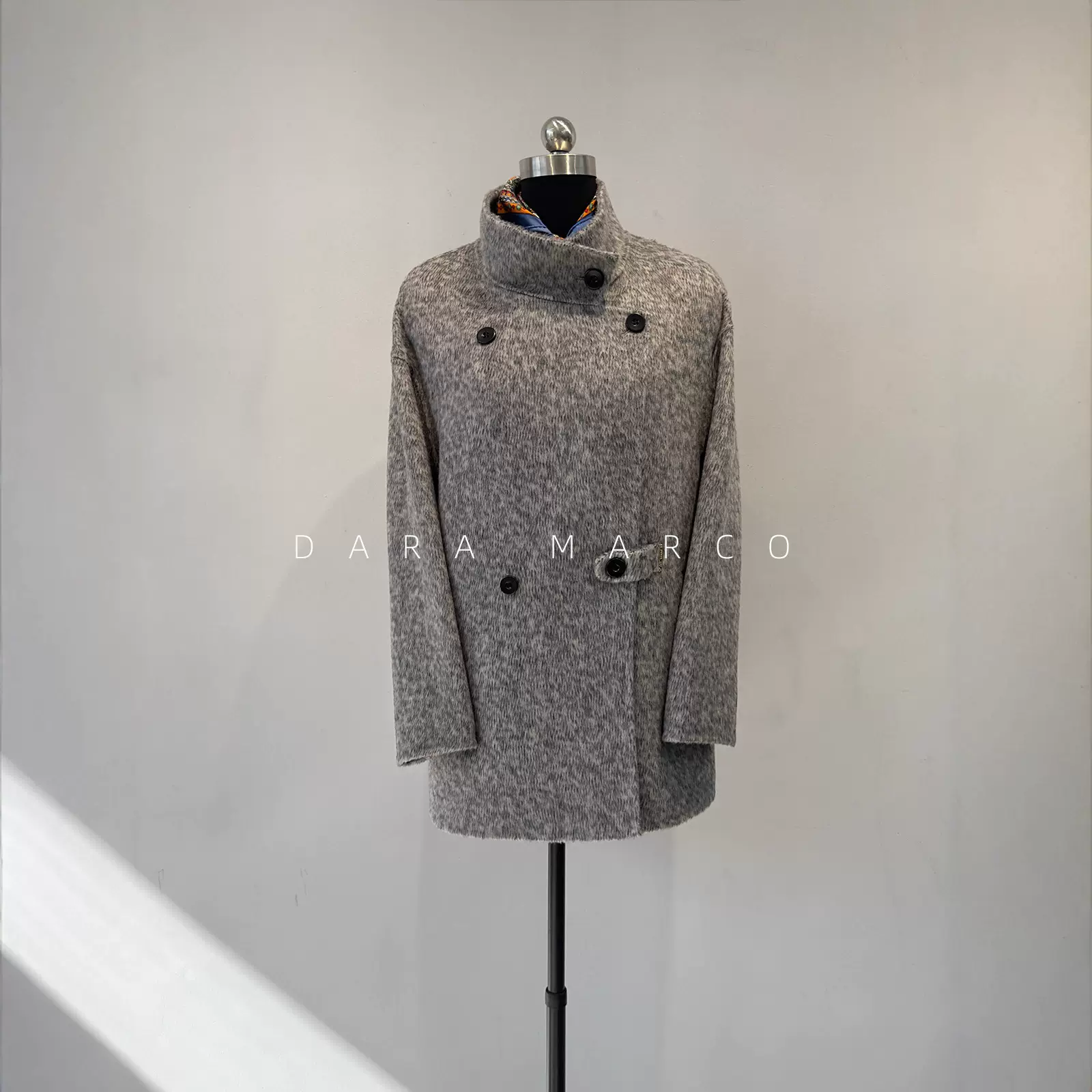 复古时髦！山羊绒羊毛混纺花呢双面大衣女秋冬短款外套送饺子包