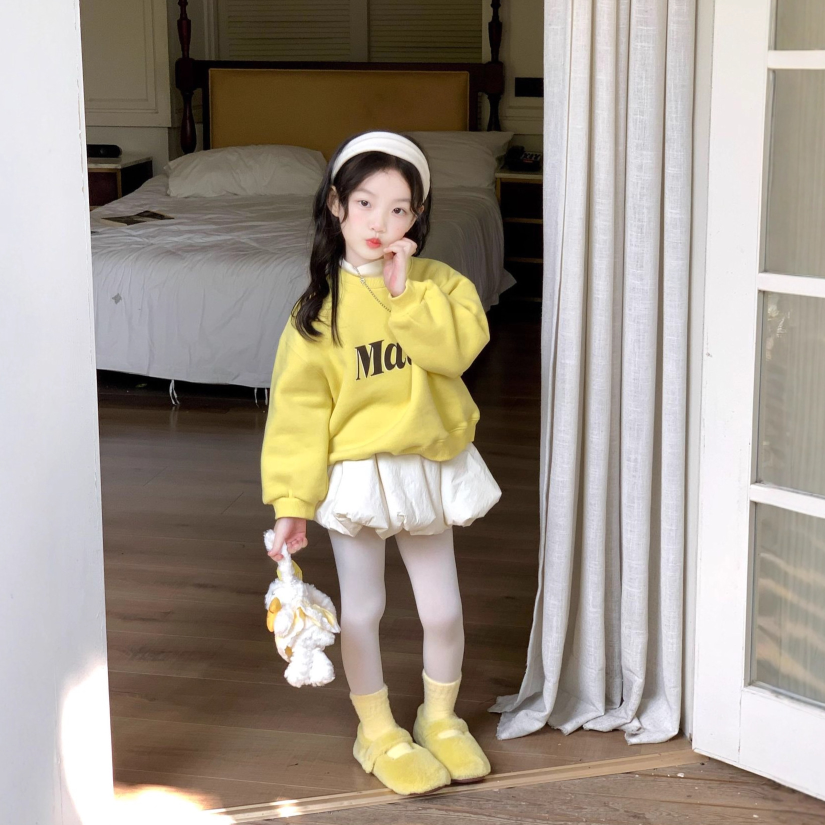 女童卫衣2025冬季新款韩版加绒休闲字母印花卫衣跨境批发一件代发