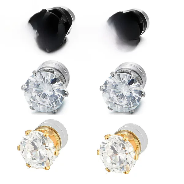 Cross-Border fashion non-pierced zircon earrings stainless steel magnet six-claw zircon earrings