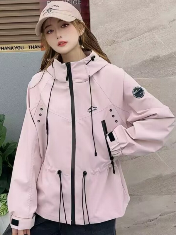 韩版时尚连帽冲锋衣外套女2025秋季新款潮流百搭显瘦工装夹克上衣|undefined