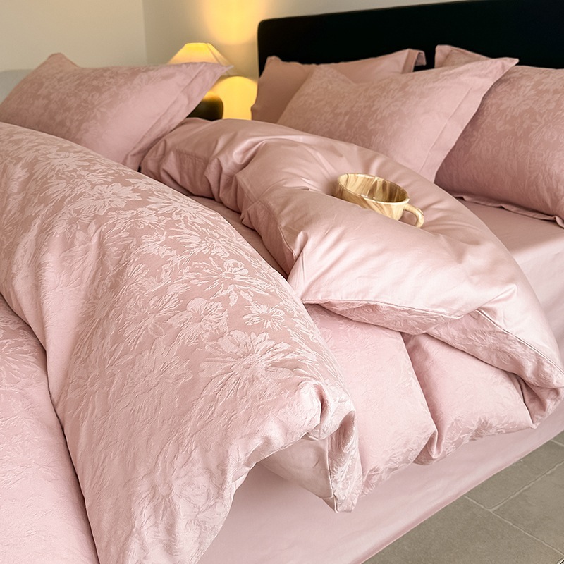 Parure de lit quatre pièces en microfibre, housse de couette légère et luxueuse, satin jacquard à fibres longues 60 fils, drap-housse et couette en pur coton._voghion.com