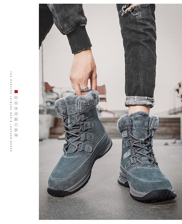 Giày bốt cổ cao nam da heo lót lông giữ ấm đế dày chống trượt — 618 kaki, 618 màu xám, 618 màu đen chi tiết 19