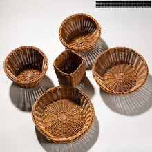 塑料藤编零食干果盘 家用桌面收纳篮 创意餐厅小吃点心篮子日娜幽