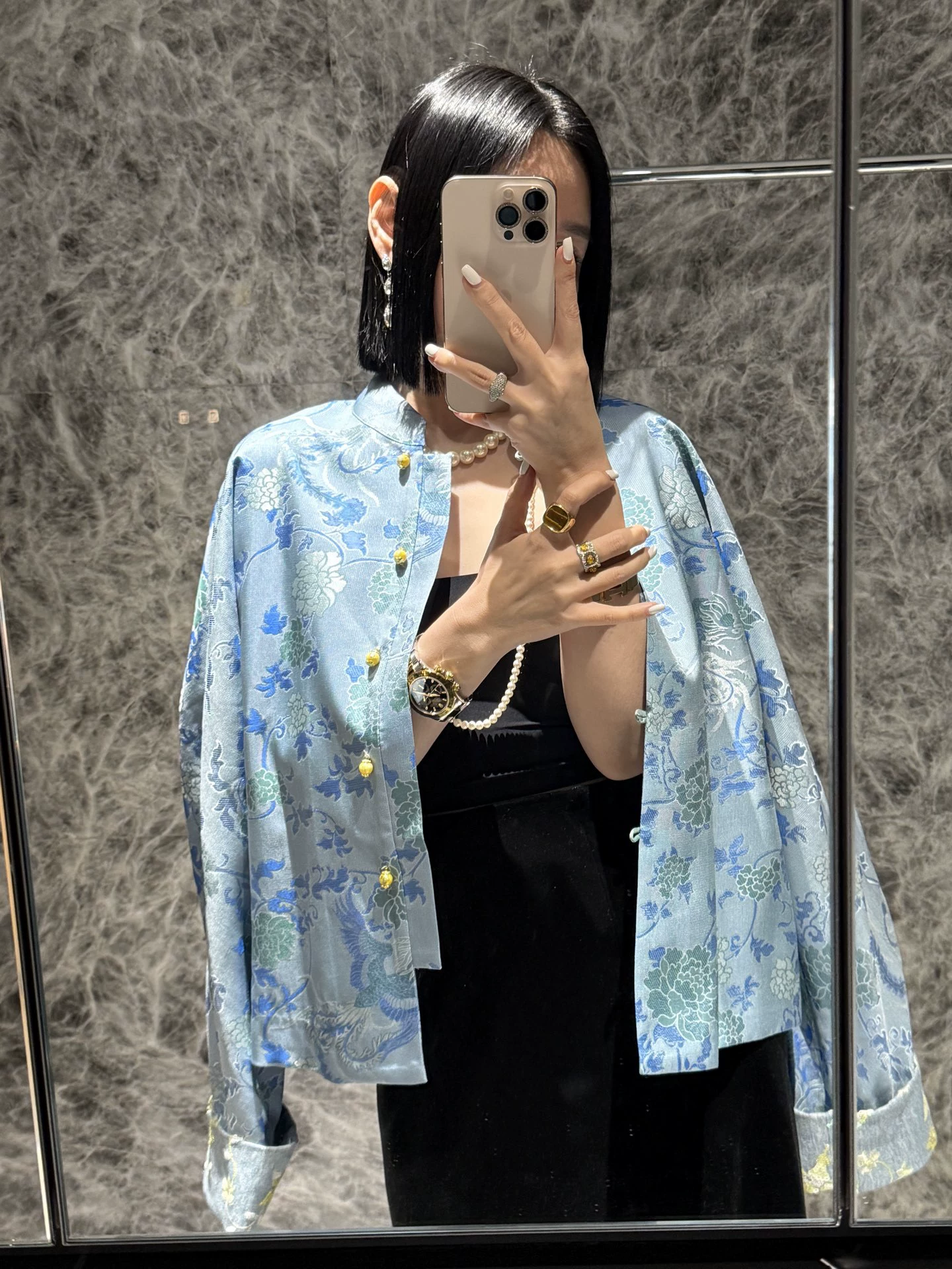 Silk denim spring jacket, with embroidery, Chinese style