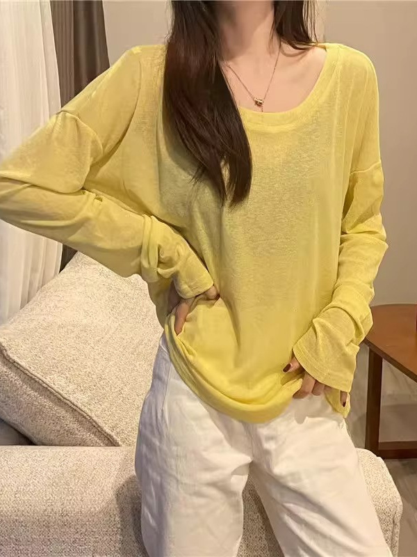 アイスシルクマスク長袖Tシャツレディース夏ミドル丈ゆったり薄手ホリデー日焼け止めブラウス大きいネックライントップ|undefined