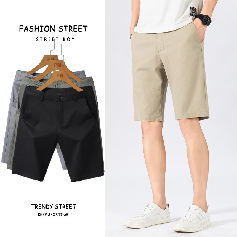 2026 New Summer Men's Casual Shorts, Workwear Beach Shorts, Washed Cotton Solid Color Five-Point Casual Pants