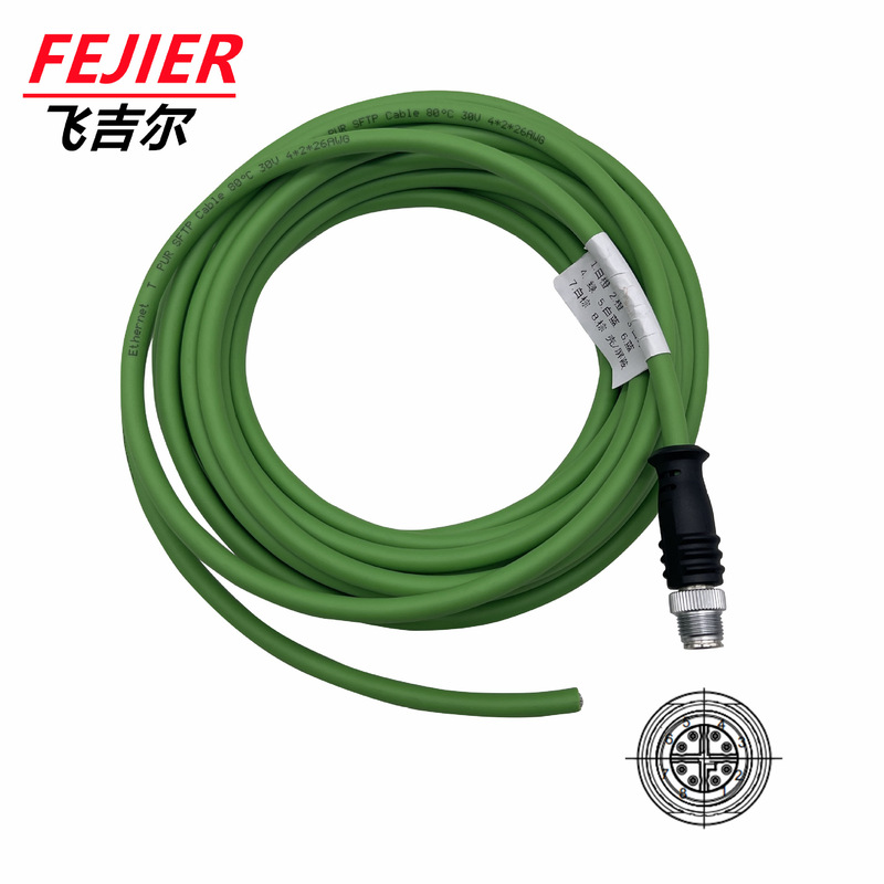 M12 Connector Drag Chain Cable X-Type Male Shielded Ethernet Connector X-Code Waterproof Connector for Cat5E and Cat6