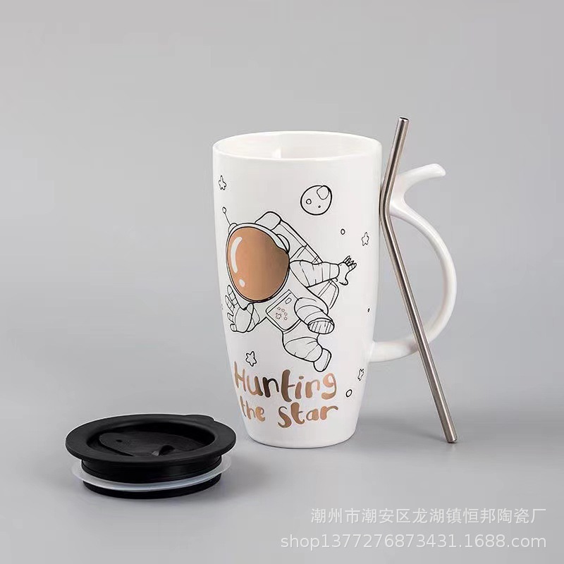Cosmonauta paseo cosmológico Capacidad de dibujos animados espacio taza de agua de cerámica Regalos de acompañante de eventos de vacaciones