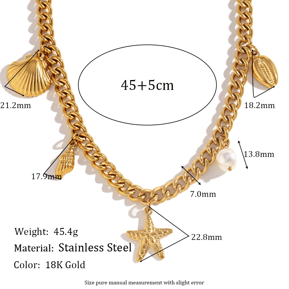 Starfish Shell Stainless Steel Pendant Necklace