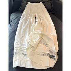 2025 夏の新スタイル刺繍かぎ針編み中空ストレートカジュアルパンツ女性の多用途レースステッチワイドレッグパンツトレンディな