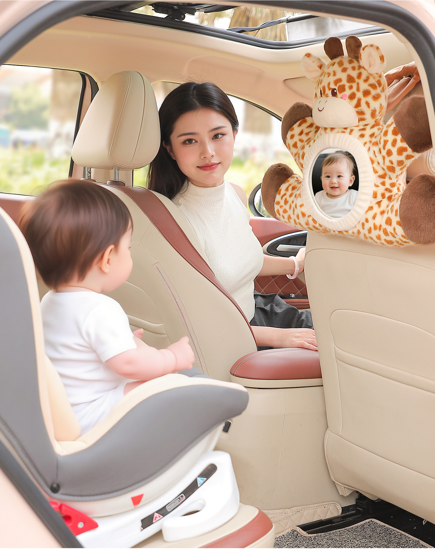 Car Baby Observation Mirror Reflector Car Kids Safety Seat Rearview Mirror Hanging Cute Cartoon Decoration