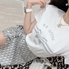 LENGE南油高版 ~ 25夏の新商品8アルファベット蝶結び裏面プリント丸襟半袖tシャツレディース上着
