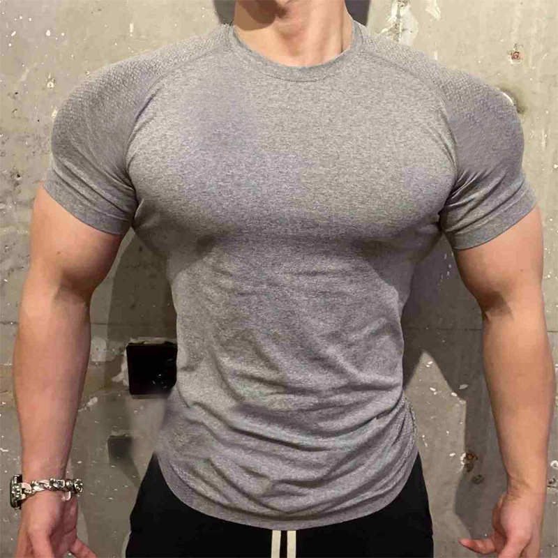 Sports Quick-Drying Slim Round Neck T-Shirt American Seamless Jacquard Short-Sleeved Training Fitness Summer Outdoor Top