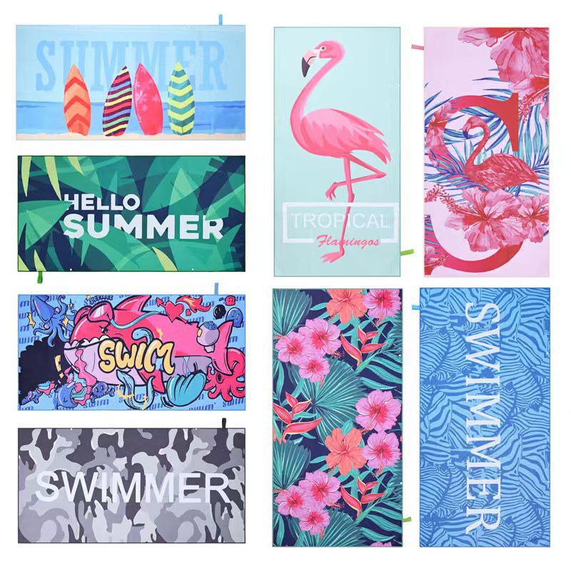 Quick-Drying Printed Bath Towel Microfiber Double-Sided Velvet Beach Towel Cartoon Absorbent Swimming Vacation Beach Mat Wholesale