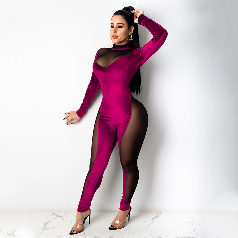 new hot style sexy mesh stitching jumpsuit NSMYF57867