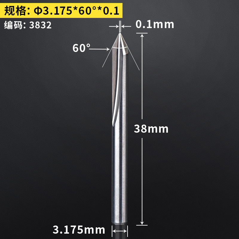 Huhao 3.175/4/6mm doble hoja recta ranura afilado Cuchillo CNC cónico cuchillo grabado máquina herramienta cuchillo de alivio profundo