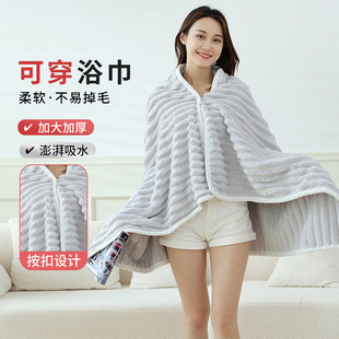 Wholesale wide stripe towel thickened gift wave towel coral fleece large bath towel home absorbent bath wrap towel