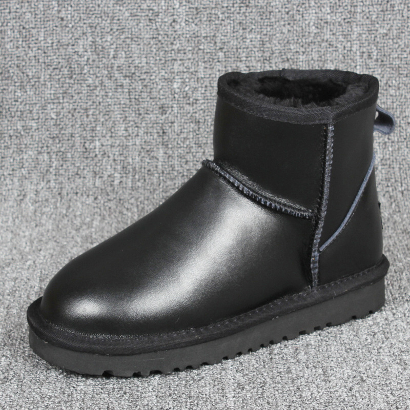 雪地靴5854低筒印花保暖大码男女冬靴子平底牛皮鞋速卖通供货批发
