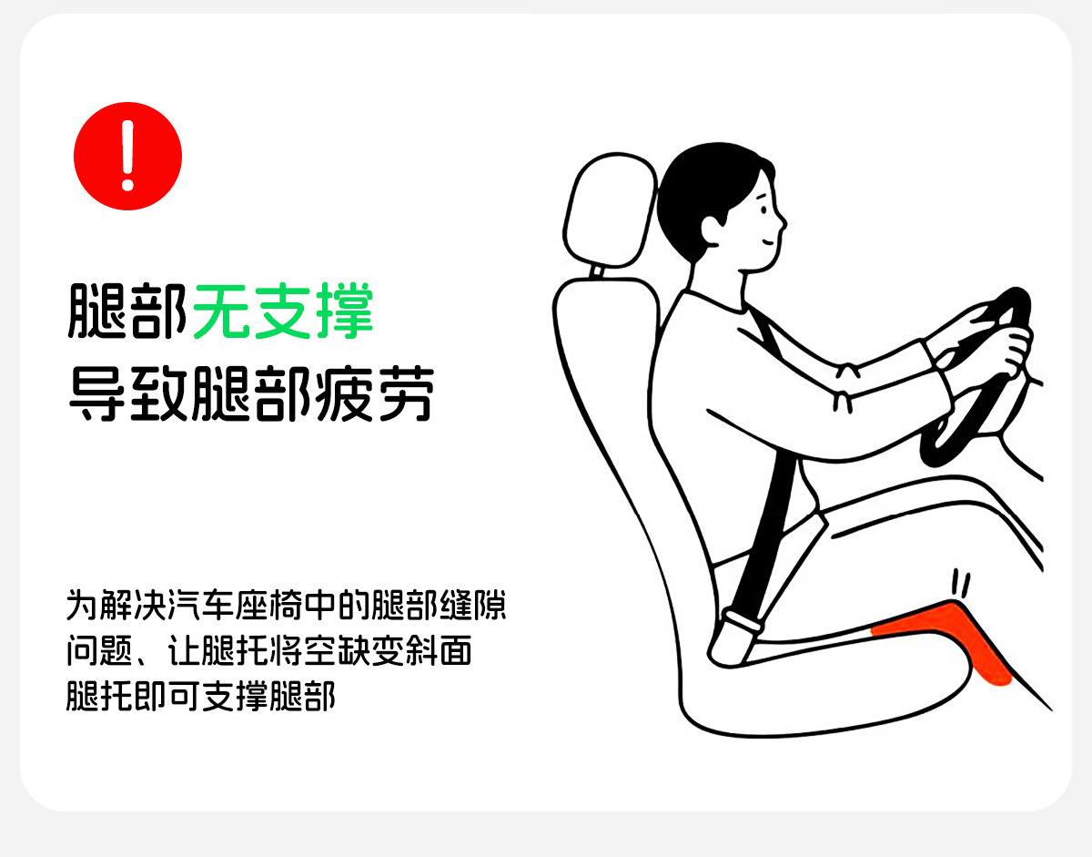Car seat cushion with integrated extended leg rest, breathable, suitable for all seasons, seat extension with memory foam, comfortable seat cover, full coverage