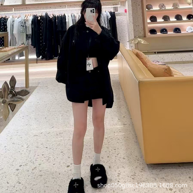 SMFK十字巨人衬衫刺绣纯色阔身超大工装休闲衬衣男同款女25秋上新|undefined