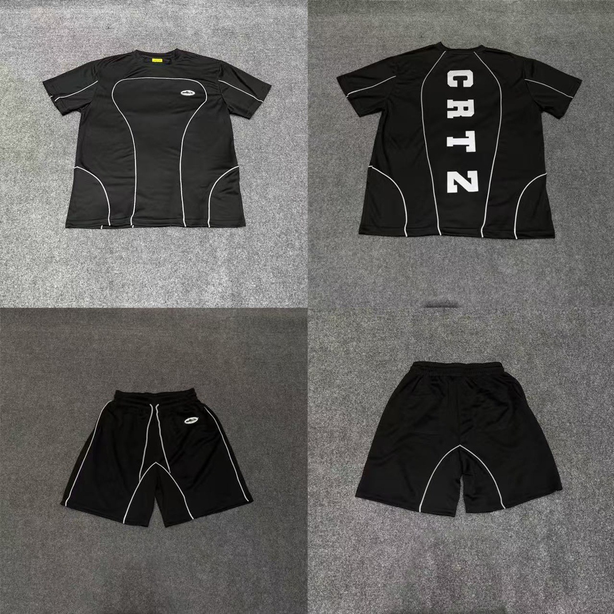 Marca de moda Alcatraz tira reflectante letra impresa camiseta de mangas cortas para hombres y mujeres callejera pantalones cortos casuales set Old Money Style