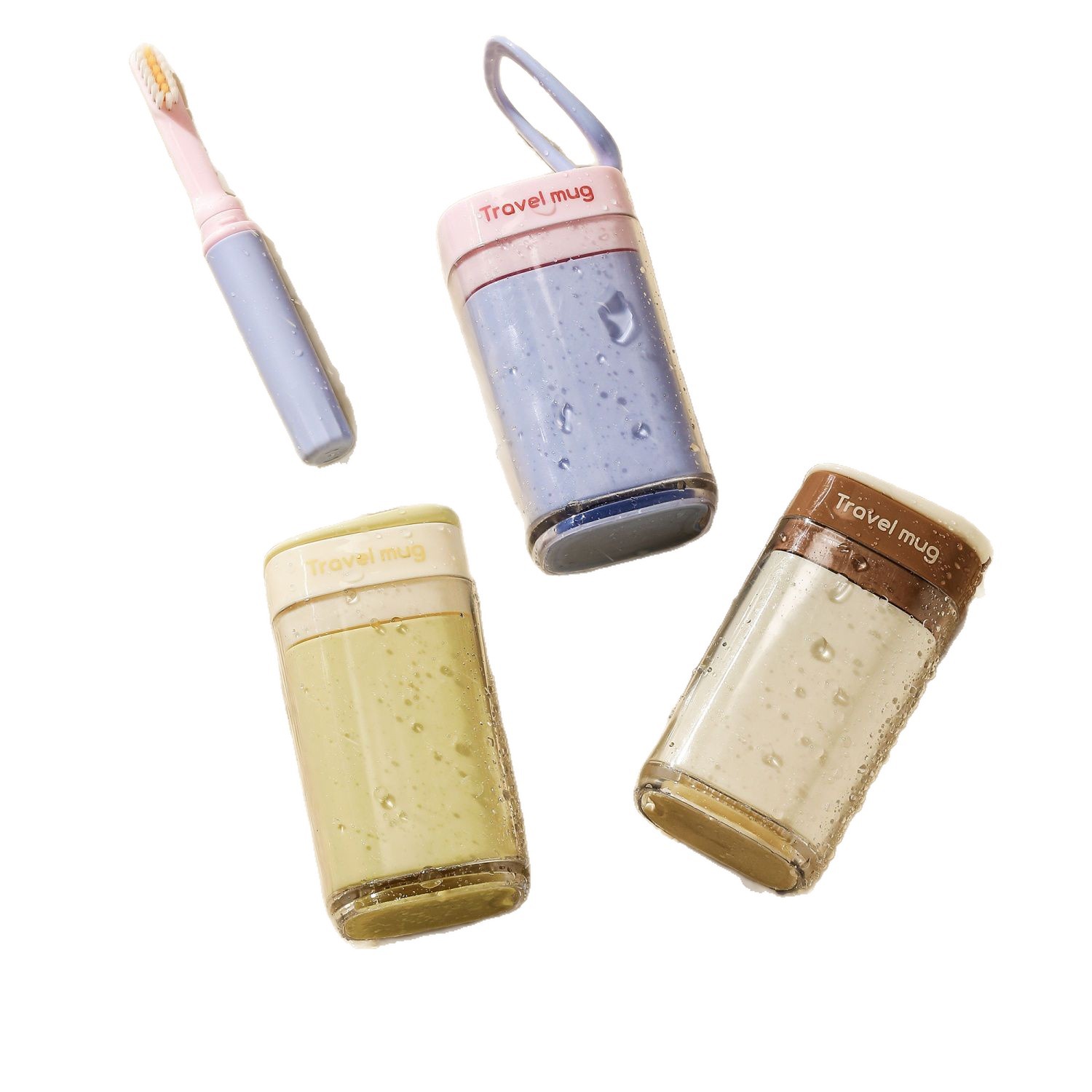 3 - en - 1 mini pequeño portátil dos tazas de cepillo de dientes taza de lavado traje de viaje compacto con cepillo de dientes conjunto de pasta de dientes