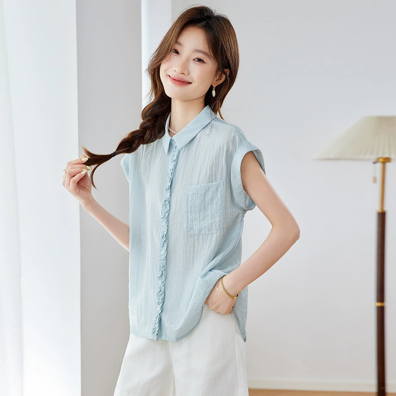Женская элегантная свободная рубашка без рукавов с лацканами и короткими рукавами, новый летний топ-поло 2025