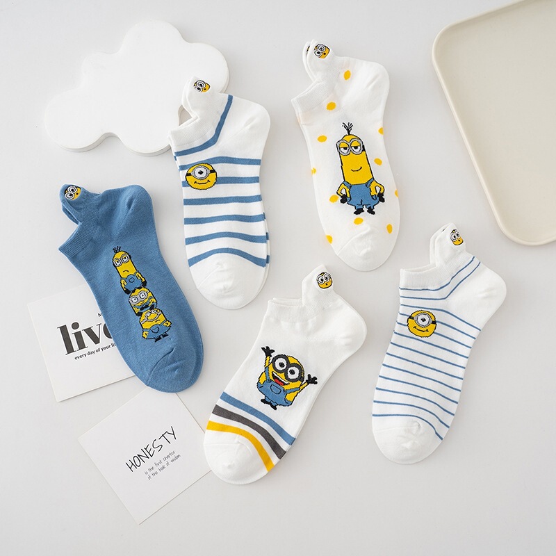 Embroidered Cartoon Socks for Men and Women, Cute College Style, Spring and Summer, Sweat-Absorbing, Low-Cut Socks, Trendy Jacquard Low-Top Boat Socks