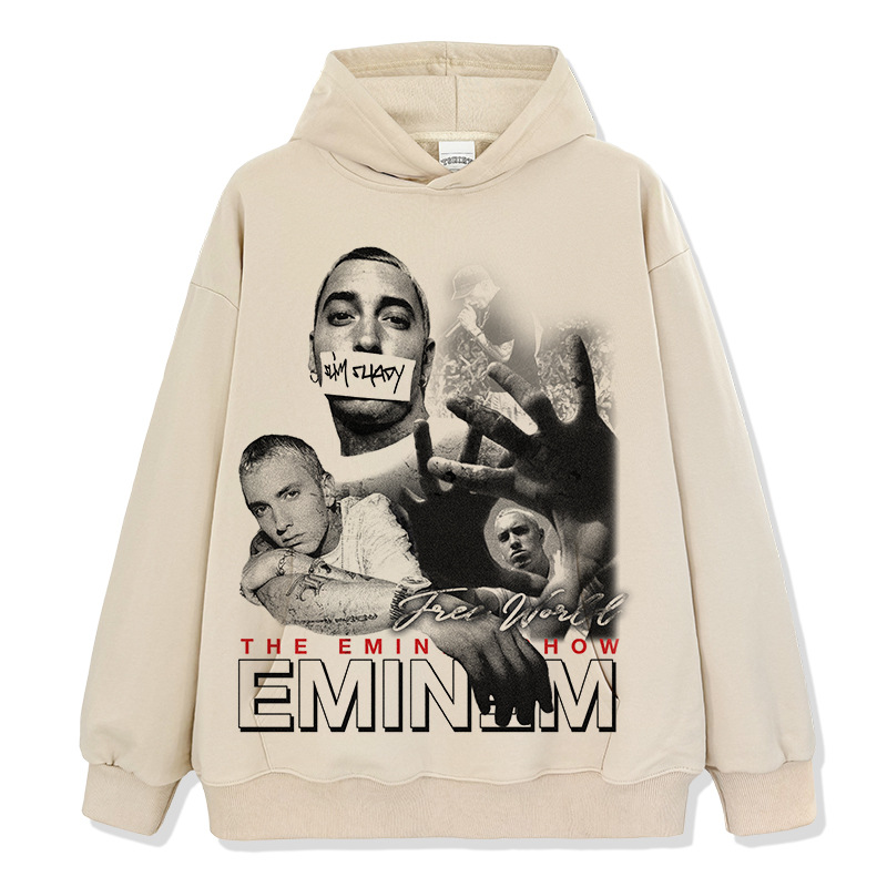 エミネムeminemプリントアメリカンヒップホップストリート長袖半袖レトロ水洗いオールドファッションtシャツ