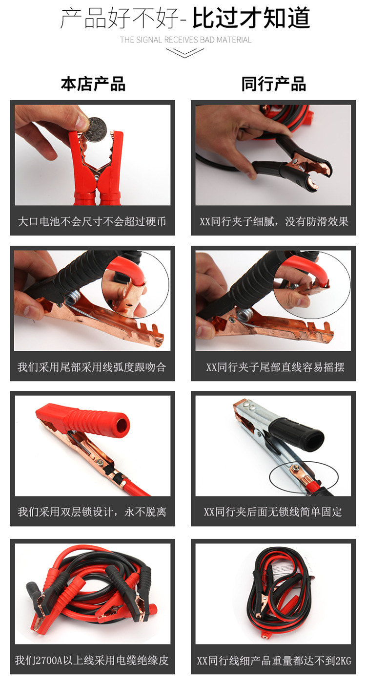 Car Firewire Battery Wire Crossing Jianglong Battery Clip Firewire Alligator Clip Pure Copper Wire Universal