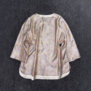 Silk Song Brocade Colorful Butterfly Exquisite Retro Charm Chinese Style Round Neck Button Loose Versatile Summer Tang Suit Top