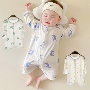 Baby Thin Long-Sleeved Boneless Summer All-Season One-Piece Pajamas Baby Air-Conditioned Clothes Sleeping Bag Kidsren's Anti-Kick Quilt