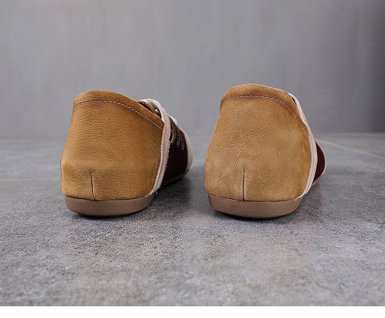 Giày sneaker nữ da thật phối màu cổ điển, đục lỗ thoáng khí, đế êm — màu nâu chi tiết 15