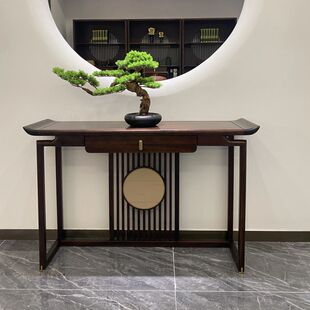 Custom Modern Minimalist Solid Wood Hallway Cabinet, New Chinese-Style Ebony Wood Entryway Console Table, Wall-Mounted Entryway Cabinet, Cross-Border