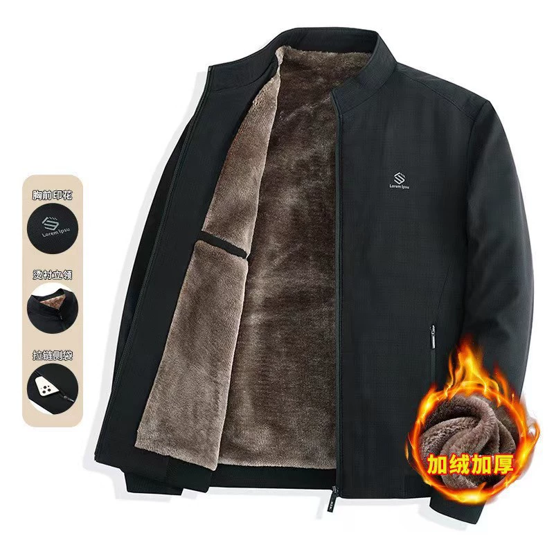 Мужская утепленная куртка на флисе для мужчин среднего возраста, теплая куртка с воротником-стойкой для осени и зимы, модный мужской топ, готов к экспорту.