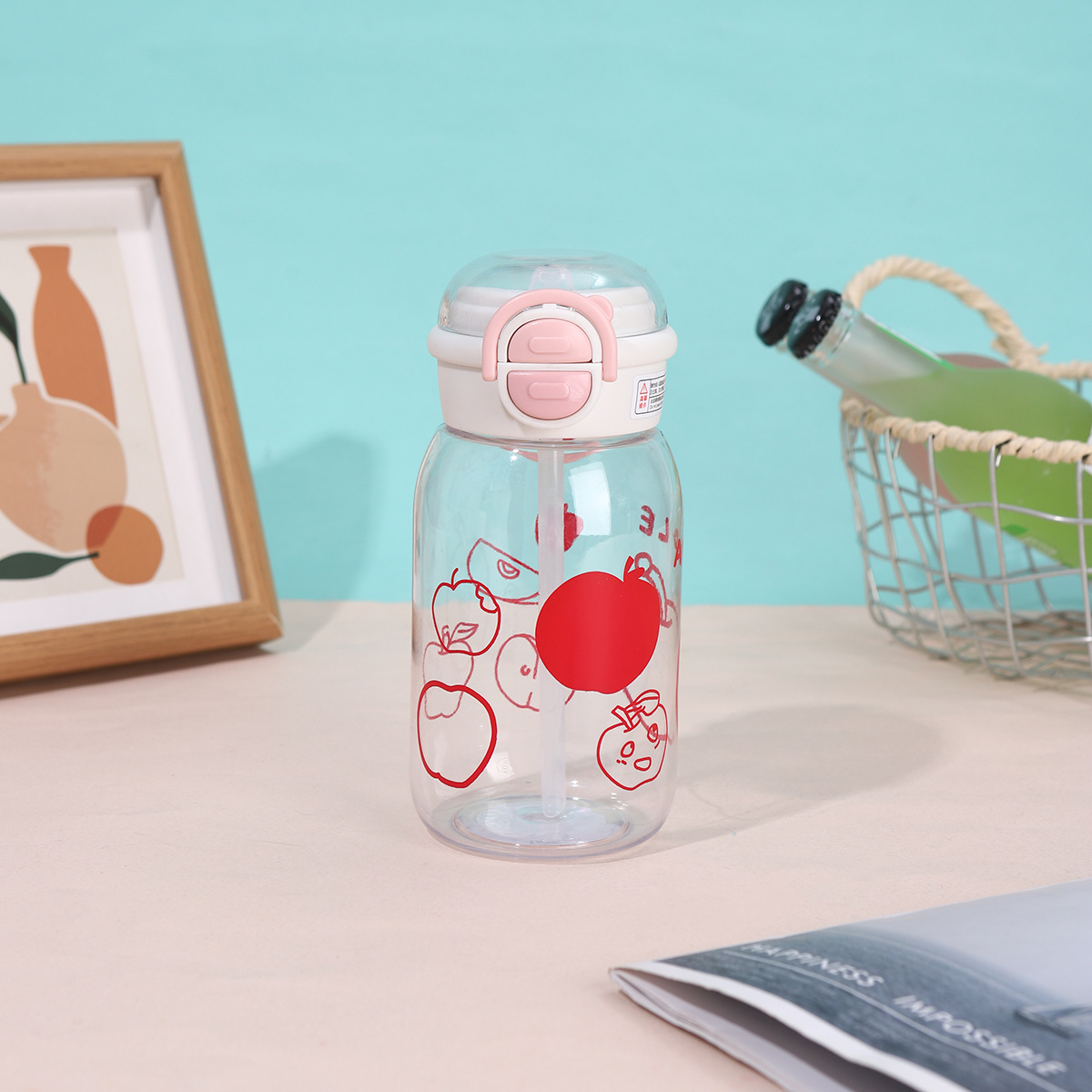 Childrens Straw Water Bottle High Capacity Leakproof Cartoon Cup_voghion.com