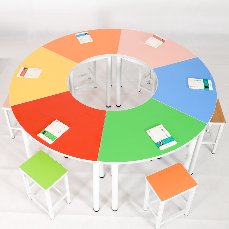 学生六角钢架桌扇形桌拼接组合培训桌团体活动六边形电脑桌实验桌