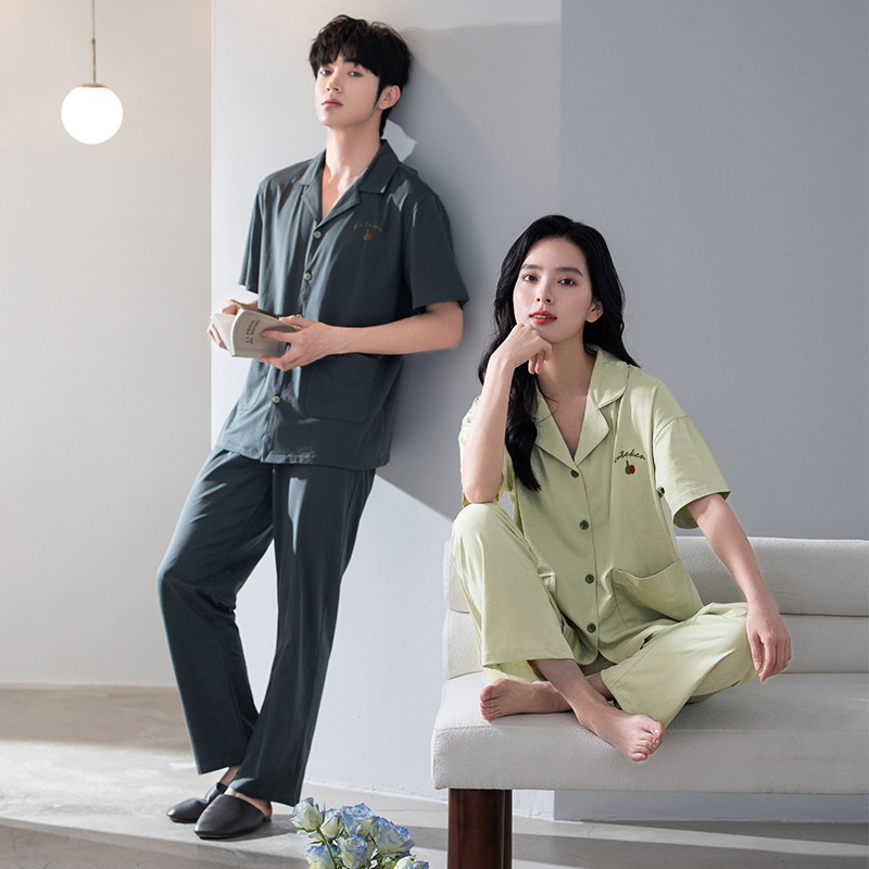 Pareja pijamas verano algodón pantalones de manga corta hombres primavera y otoño 2024 Nuevo estilo coreano ropa para el hogar verano