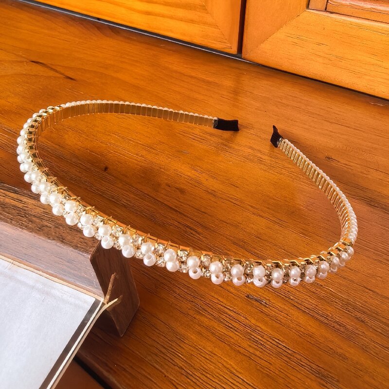 Diadema de Doble Capa con Perlas y Cristales Hecha a Mano para Mujer image 19