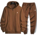Brown zipper suit white