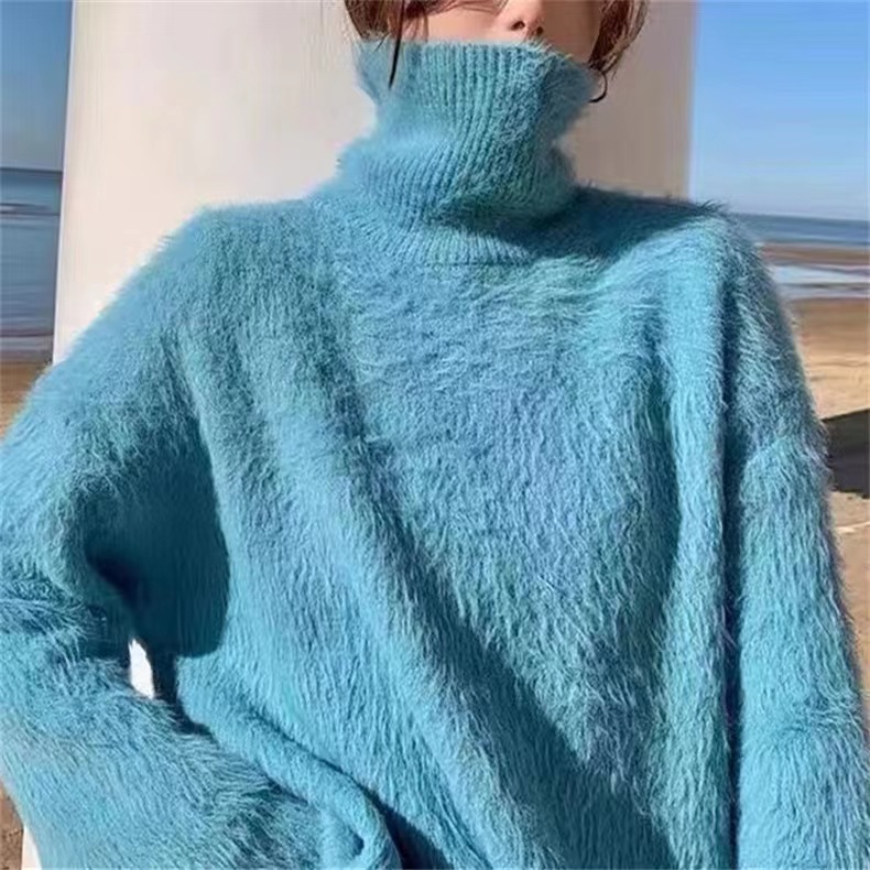 Flauschiger Damen Pullover Mit Stehkragen In Nerzfelloptik_voghion.com